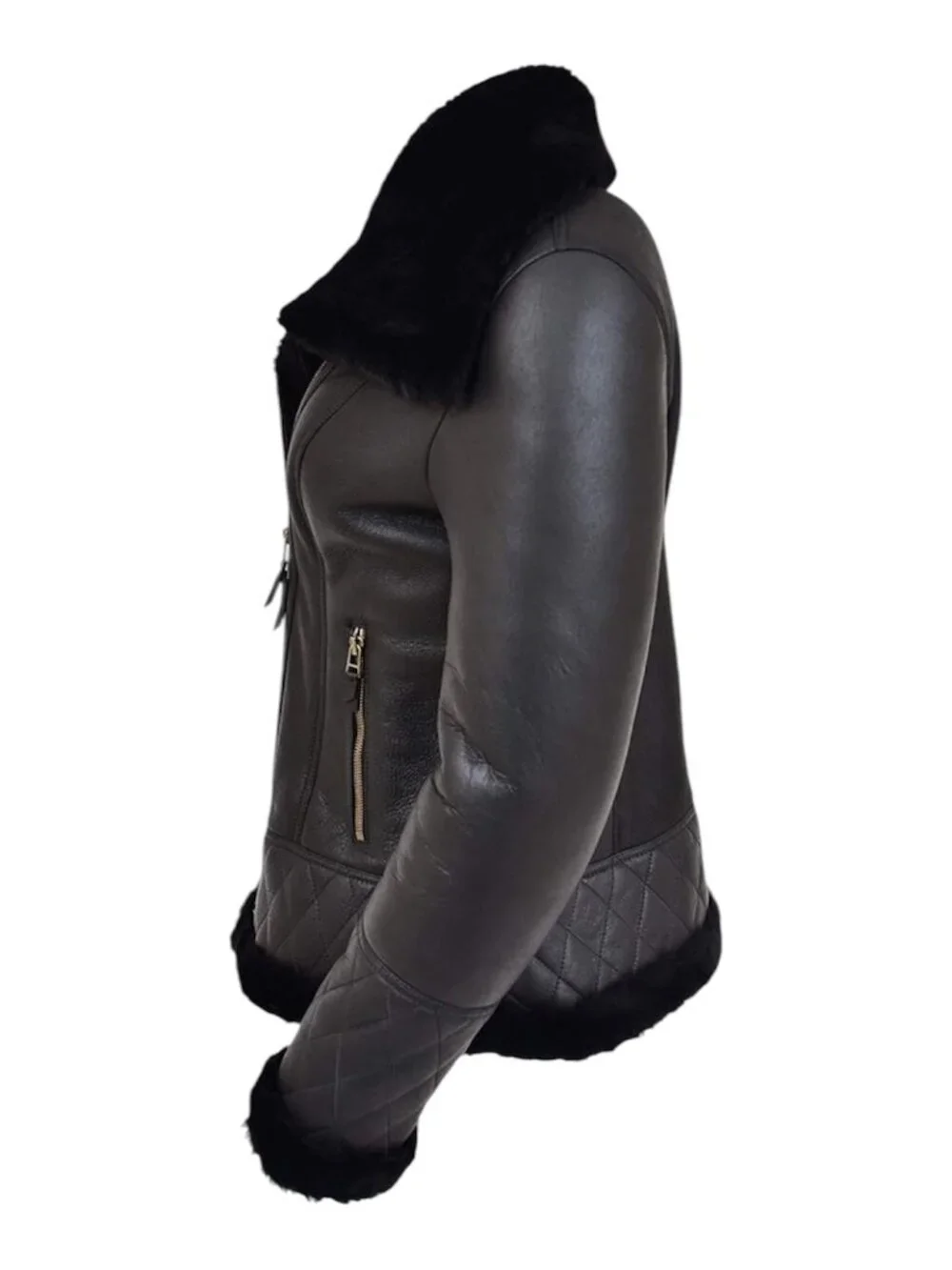 Shearling Aviator Jacket Womens Black 100% Sheepskin Leather B3 Bomber Coat XL - Picture 7 of 10